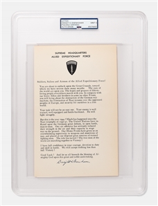 Dwight D. Eisenhower Signed D-Day Speech -- ...The hopes and prayers of liberty-loving people everywhere march with you...Your task will not be an easy one... -- PSA Slabbed, Signature Graded 9