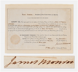 James Monroe Document Signed as President -- Monroe Appoints John McIntosh of Georgia as Customs Collector in 1820