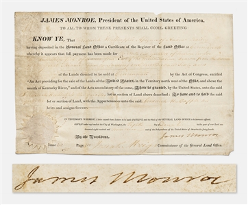 James Monroe Land Grant Signed as President