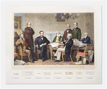 Abraham Lincoln & His Entire Cabinet Signed Display with a Photograph of the Reading of the Emancipation Proclamation -- Measures Over 39 x 32