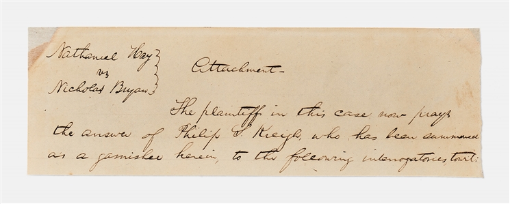 Abraham Lincoln Handwritten Legal Manuscript from 1841 in the Case of Hay v. Bryan