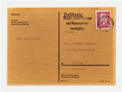 Albert Einstein Postcard Signed from 1930 -- Einstein Sends Best Wishes to a Jewish Scientist After Helping Him Immigrate to America