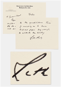 Ruth Bader Ginsburg Autograph Note Signed as Justice, Mentioning the Jewish Holiday Purim -- ...Thanks for reminding me to leave briefs and papers long enough to celebrate the holiday...