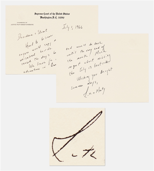 Ruth Bader Ginsburg Autograph Note Signed on Her Supreme Court Stationery -- ...Hard to believe anyone would copy my un-saloned hairdo...