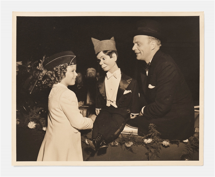 Shirley Temple 10 x 8 Photo with Edgar Bergen and His Puppet Charlie McCarthy, Circa 1937