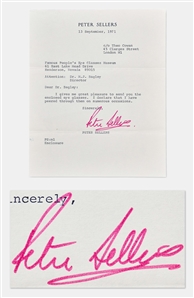 Peter Sellers Letter Signed from 1971 Regarding His Eyeglasses