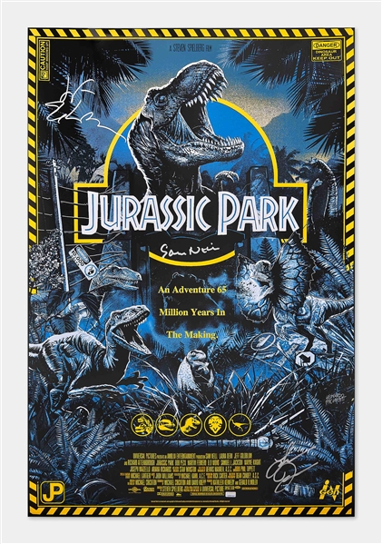 Jurassic Park Cast-Signed Poster -- Signed by Sam Neill, Laura Dern & Jeff Goldblum