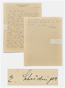 Erwin Schrodinger Autograph Letter Signed, Frustrated with a Fellow Physicist Regarding His Work on Unified Field Theory -- ...check...whether your astonishingly brief reasoning is really valid...