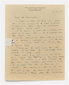 Erwin Schrodinger Autograph Letter Signed, Frustrated with a Fellow Physicist Regarding His Work on Unified Field Theory -- ''...check...whether your astonishingly brief reasoning is really valid...''