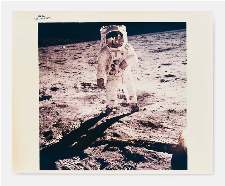 Apollo 11 Blue Number Visor Photo Showing Neil Armstrong Reflected in Buzz Aldrins Visor -- Printed on A Kodak Paper