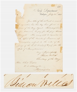 Gideon Welles Letter Signed as Secretary of the Navy During the Civil War -- Welles Approves the Requisition of the Captured Confederate Steamer Donegal