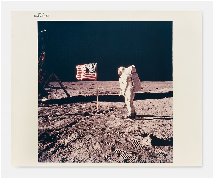 Apollo 11 Black Number Photo of Buzz Aldrin Standing on the Moon Next to the U.S. Flag -- Printed on A Kodak Paper