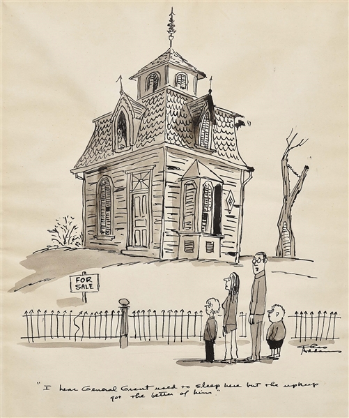 Large 13.25 x 17 Charles Addams Signed Artwork of an Old, Spooky House Resembling the Addams Family Mansion