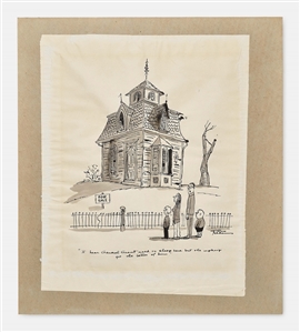 Large 13.25'' x 17'' Charles Addams Signed Artwork of an Old, Spooky House Resembling the Addams Family Mansion