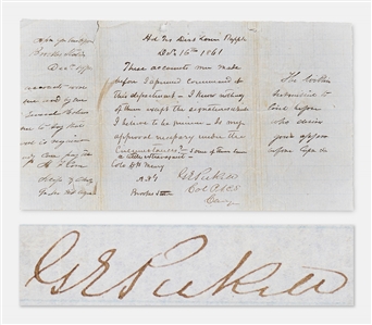 Confederate General George Pickett Signed Civil War Expense Report -- Pickett Authorizes Expenses in December 1861 Which seem a little extravagant