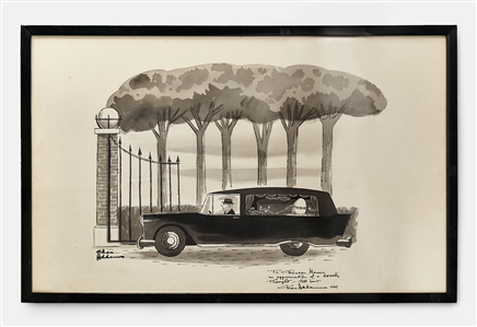 Charles Addams Artwork Published in "The New Yorker" from 1963 -- Addams Satirizes a 1960s Ad Campaign by Showing a Deceased Person Taking Their "Nest Egg" to the Grave