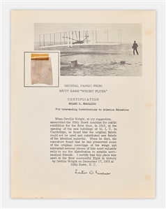 Large Fabric Swatch From the First Airplane, the Wright Flyer -- Part of the Wing Fabric Personally Saved by Orville Wright
