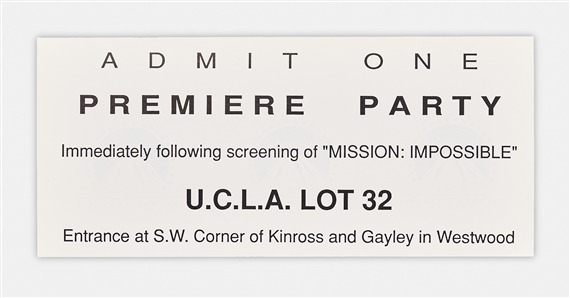 Lot of 46 Invitations & Parking Passes to the World Premiere Party of the First ''Mission: Impossible'' Film in 1996