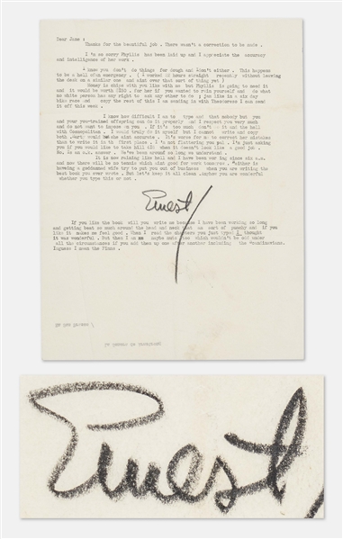 Ernest Hemingway Letter Signed While Writing For Whom the Bell Tolls -- ...when you are writing the best book you ever wrote...I thought [the typed chapters] was wonderful...