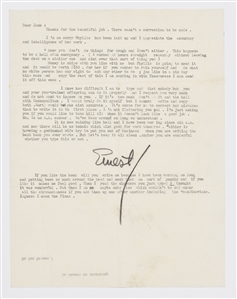 Ernest Hemingway Letter Signed While Writing ''For Whom the Bell Tolls'' -- ''...when you are writing the best book you ever wrote...I thought [the typed chapters] was wonderful...''