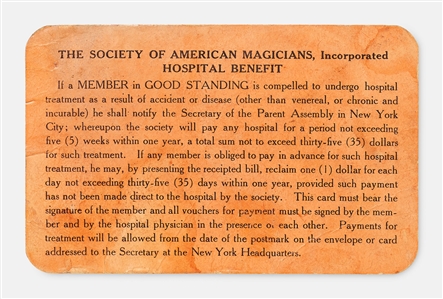 Harry Houdini Signed Membership Card for The Society of American Magicians -- With University Archives COA