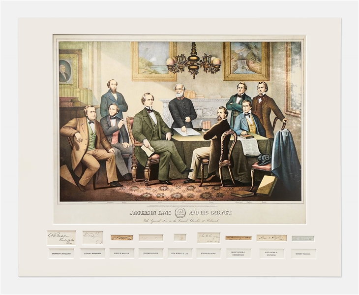 Jefferson Davis and His Confederate Cabinet Signed Display -- Includes Signatures of Robert E. Lee, Jefferson Davis, Judah P. Benjamin & 6 More