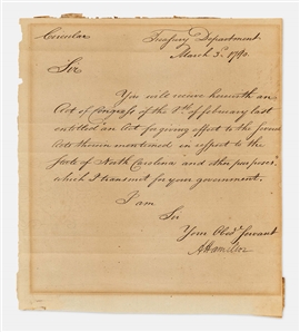 Alexander Hamilton Signed 1790 Document Establishing North Carolina as a U.S. State