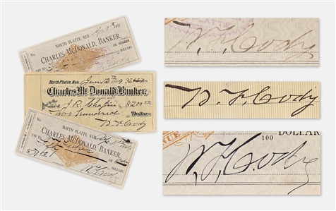 Lot of 3 William F. Cody Buffalo Bill Signed Checks, Completed in His Hand -- Includes One Check to Artist John R. Chapin Who Created the Popular Image of Cody as Buffalo Bill