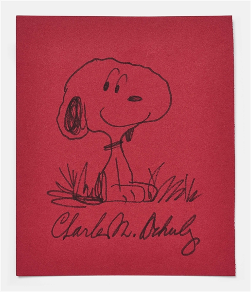 Charles Schulz Signed & Hand-Drawn Sketch of Snoopy -- Measures 7.5 x 9 Without Inscription -- With University Archives COA