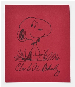 Charles Schulz Signed & Hand-Drawn Sketch of Snoopy -- Measures 7.5 x 9 Without Inscription -- With University Archives COA