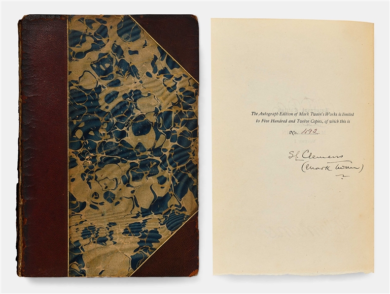 Mark Twain Signed Limited Edition Volume I of The Writings of Mark Twain -- Dual-Signed S.L. Clemens / (Mark Twain)