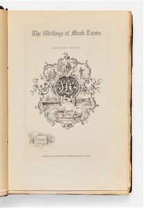 Mark Twain Signed Limited Edition Volume I of ''The Writings of Mark Twain'' -- Dual-Signed ''S.L. Clemens / (Mark Twain)''