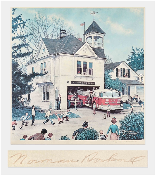 Norman Rockwell Signed Firehouse Print -- Large Artwork Measures 27.5 x 28.25
