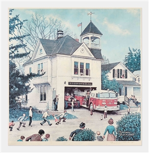 Norman Rockwell Signed ''Firehouse'' Print -- Large Artwork Measures 27.5'' x 28.25''