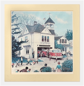 Norman Rockwell Signed ''Firehouse'' Print -- Large Artwork Measures 27.5'' x 28.25''