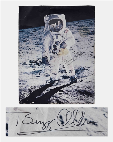 Buzz Aldrin Signed Visor Photo Without Inscription -- Oversized Photo Measures 10.75 x 14
