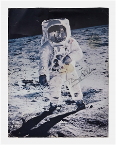 Buzz Aldrin Signed ''Visor'' Photo Without Inscription -- Oversized Photo Measures 10.75'' x 14''