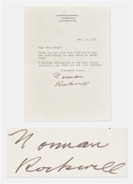 Norman Rockwell Letter Signed from 1971